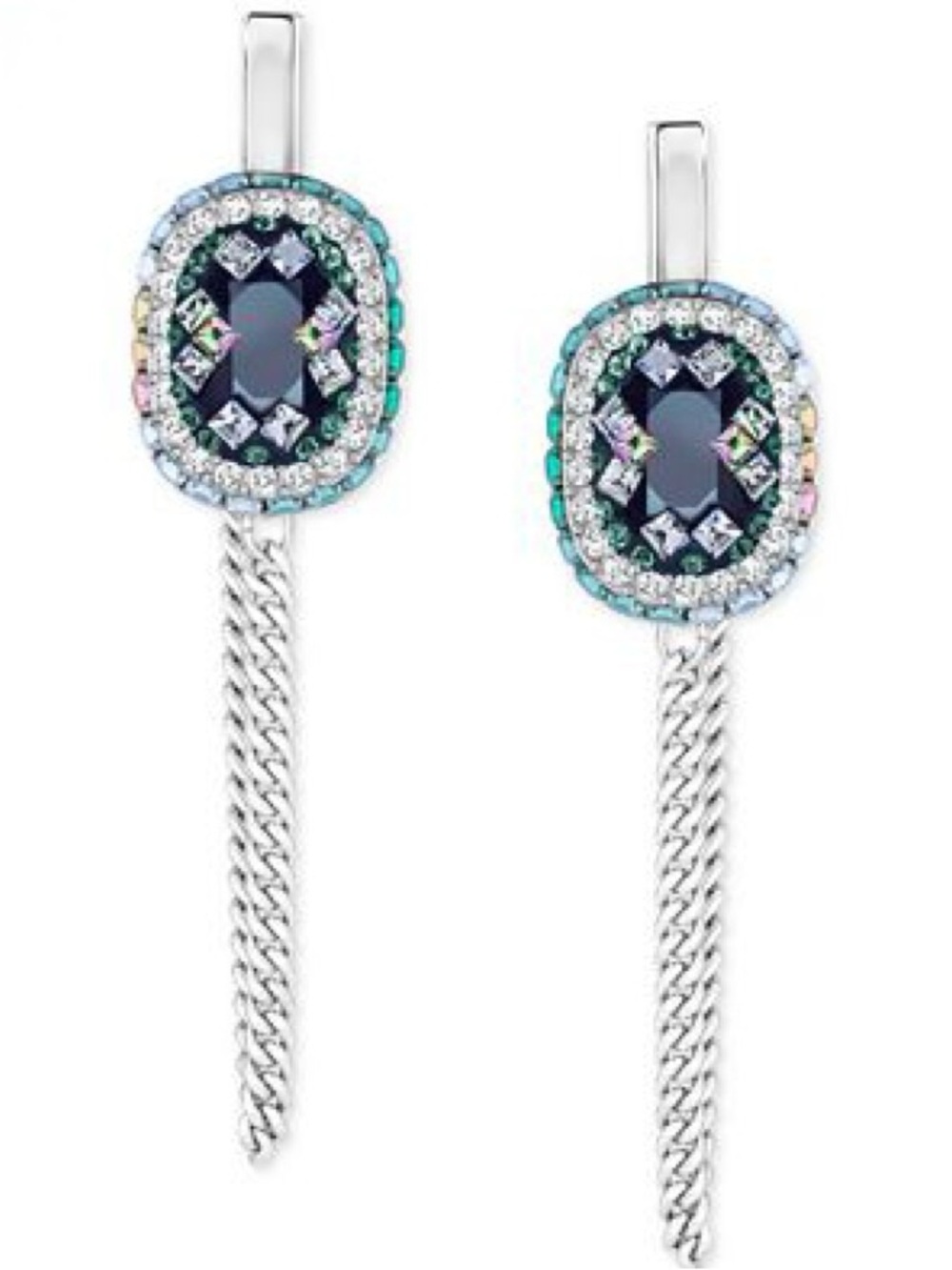 Swarovski Gaia Silver-Tone Multi-Color Crystal Drop Earrings - Blue Center